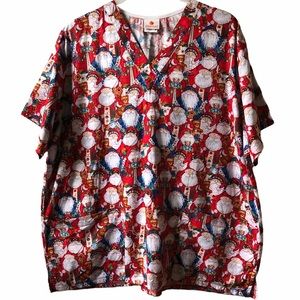 Peaches Women’s Christmas Medical Scrub top, size XL